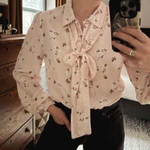 Emerson Fry Pink Floral Print Blouse with Removable Tie